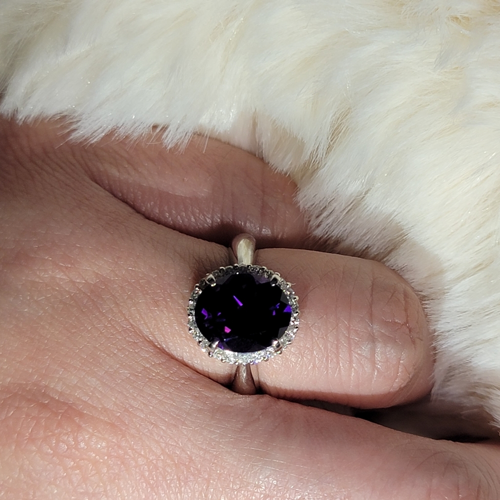 PT900 Amethyst Diamond Ring